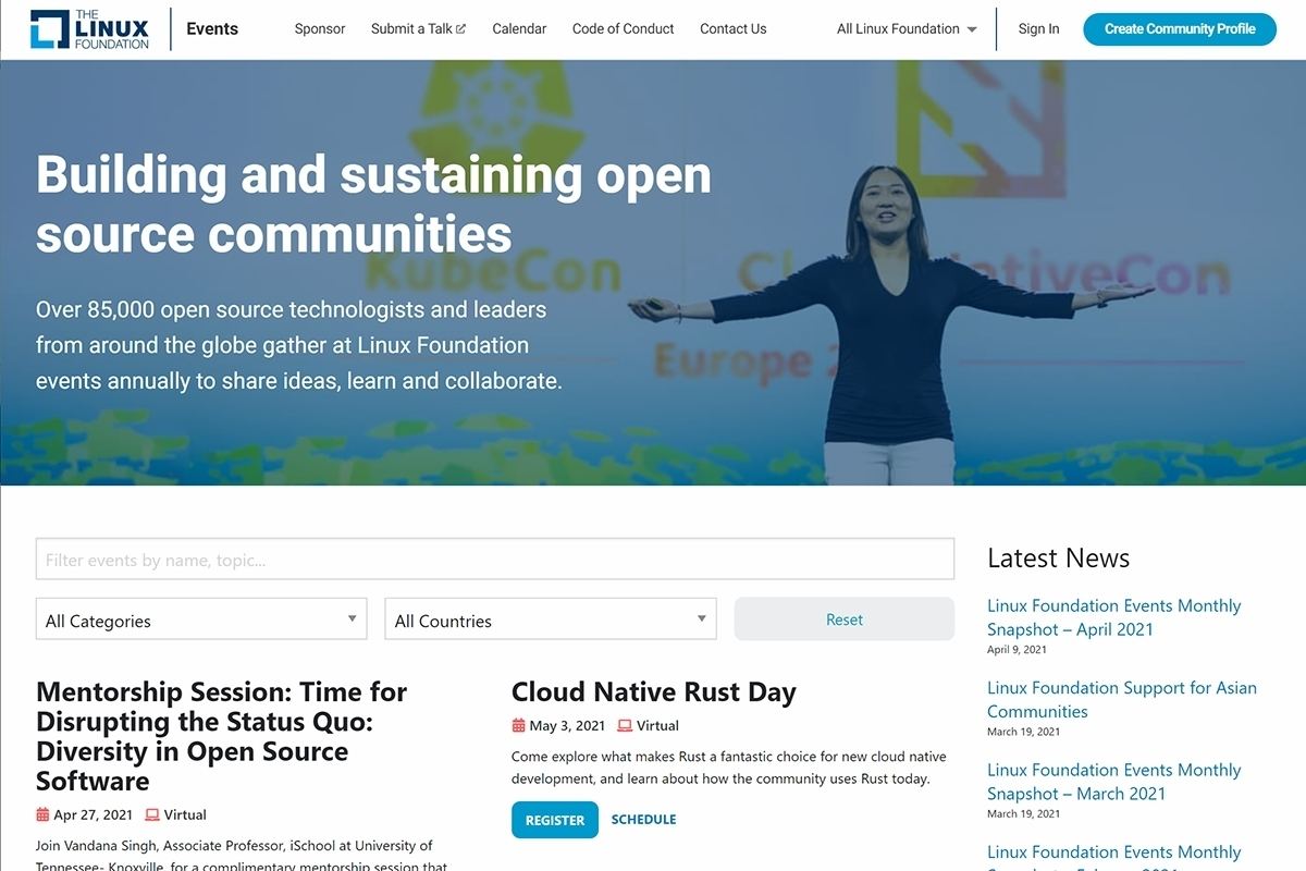 選考されたストーリーが掲載される「Linux Foundation Events」