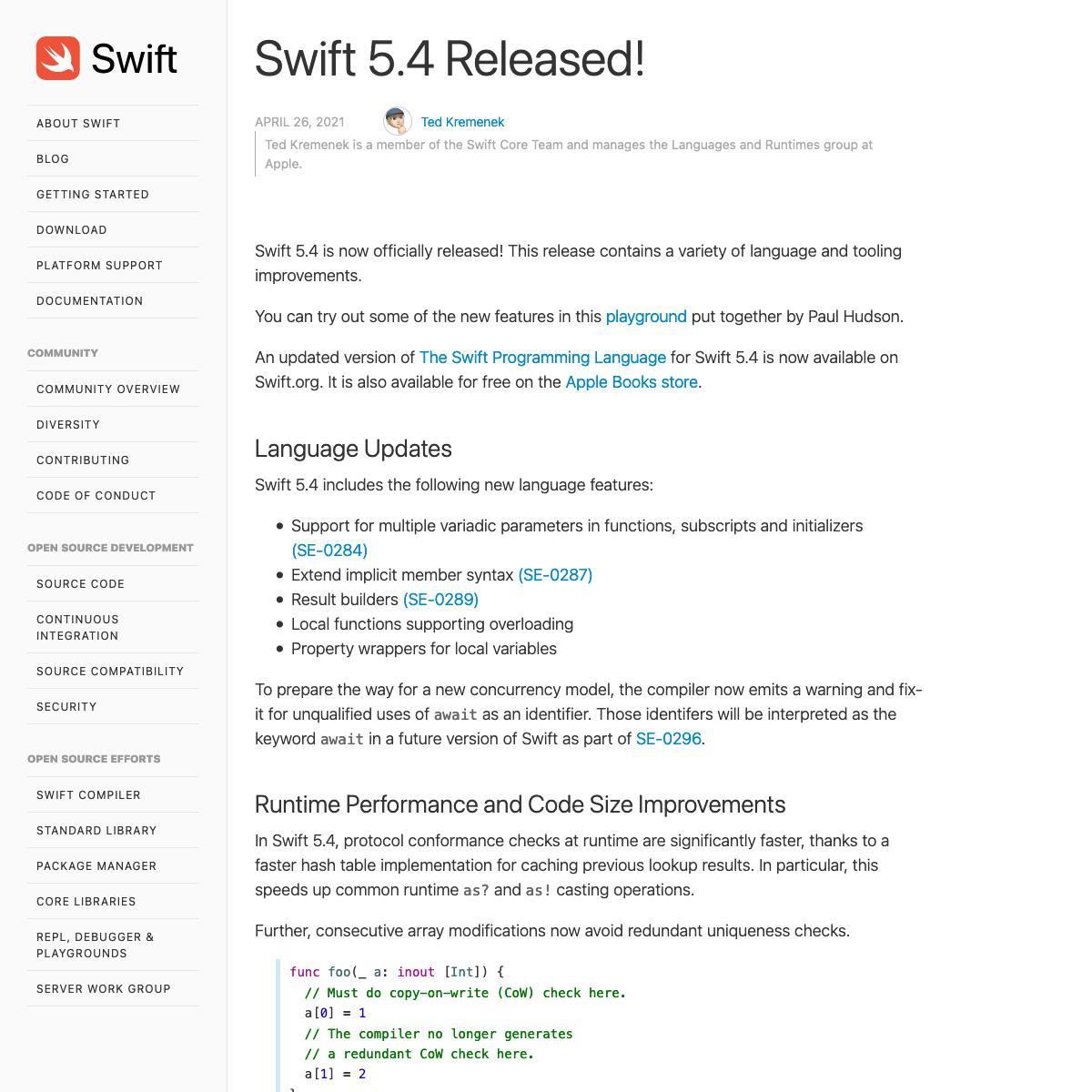 Swift.org - Swift 5.4 Released!
