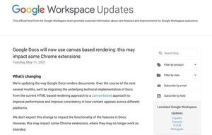 Googleドキュメントがレンダリング方法変更、一部拡張機能に影響も