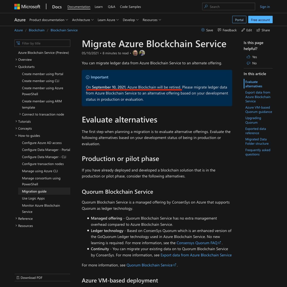 Azure Blockchain Service retirement notification and guidance - Azure Blockchain｜Microsoft Docs