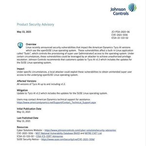 Sensormatic Electronics (Johnson Controls 子会社)製品に脆弱性、更新を