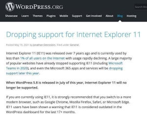 WordPress、2021年7月リリース予定のバージョン5.8でIE11のサポート終了