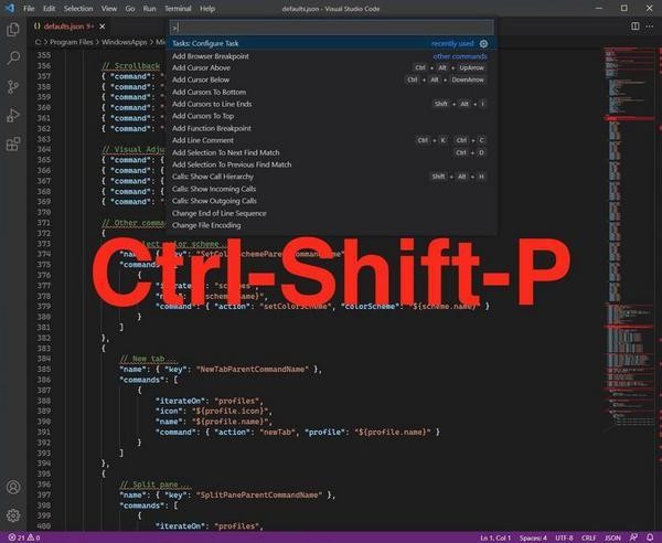 「Ctrl」＋「Shift」＋「P」コマンドパレット表示