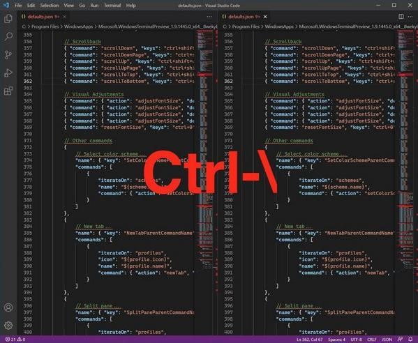 「Ctrl」＋「\」コードエディタ分割