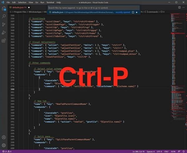 「Ctrl」＋「P」ファイルを探す