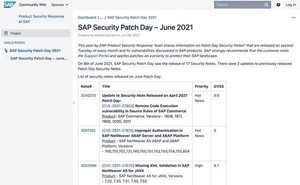 SAP、2021年6月の月例セキュリティパッチリリース - 19件の脆弱性を修正性を修正