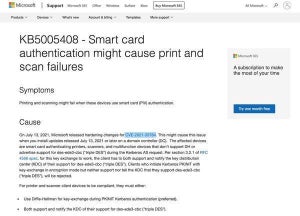Windowsでスマートカード認証を使用した印刷が失敗する問題が発生