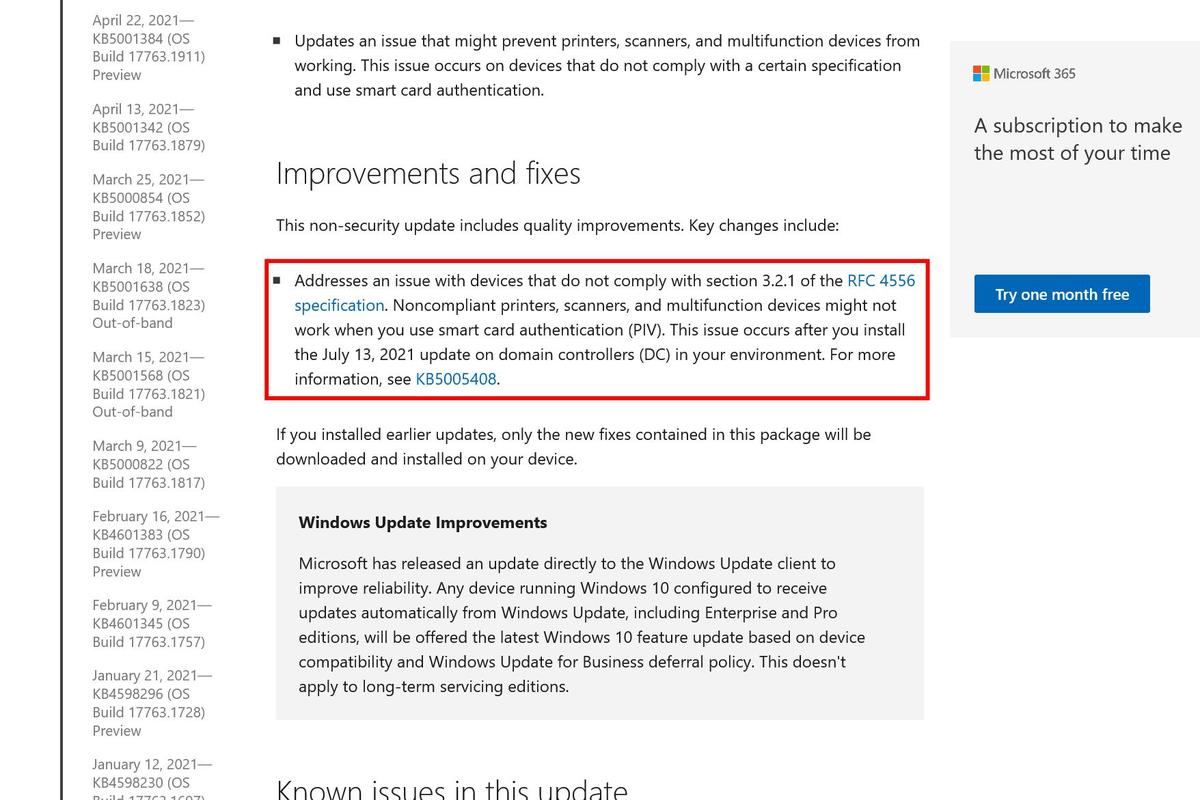 July 27、2021—KB5005394 (OS Build 17763.2091) Out-of-band