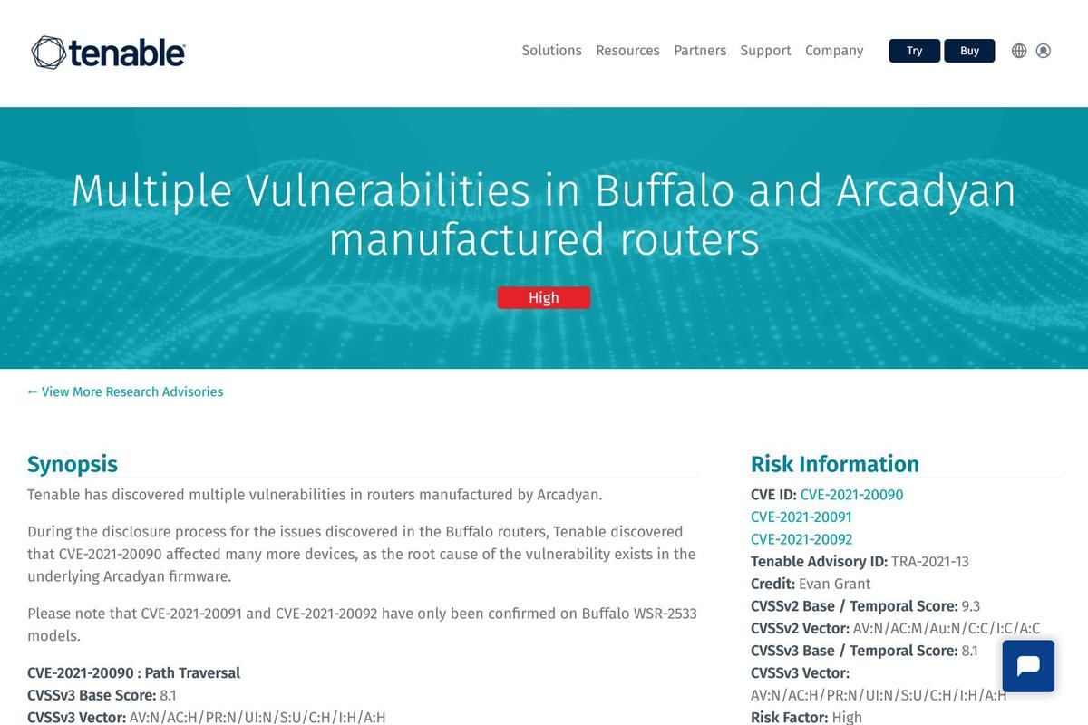 Multiple Vulnerabilities in Buffalo and Arcadyan manufactured routers - Research Advisory｜Tenable