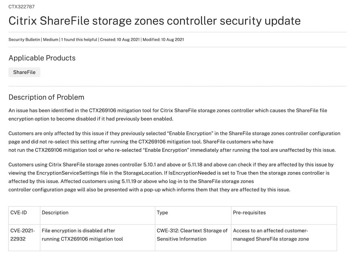 CTX322787: Citrix ShareFile storage zones controller security update