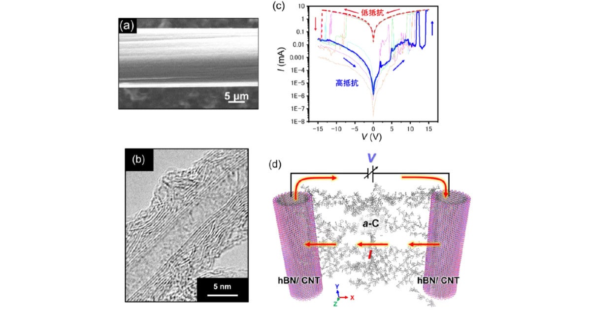 岡山大、CNTとホウ素の合成材料に脳神経回路のような振る舞いを確認