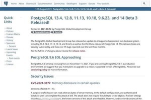 PostgreSQL最新版公開、脆弱性を修正