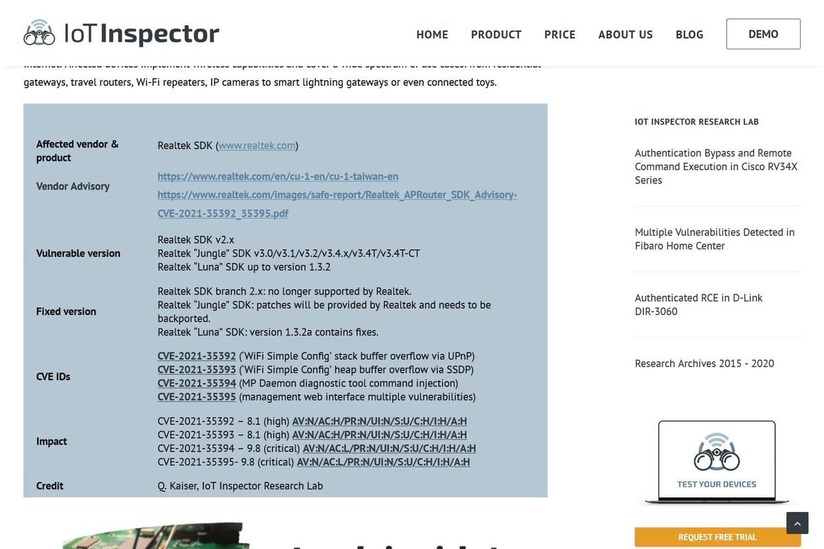 Advisory: Multiple Issues in Realtek SDK Affects Hundreds of Thousands of Devices Down the Supply Chain - IoT Inspector