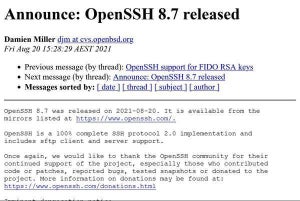 OpenSSH 8.7登場、scpの変更に備えるバージョン