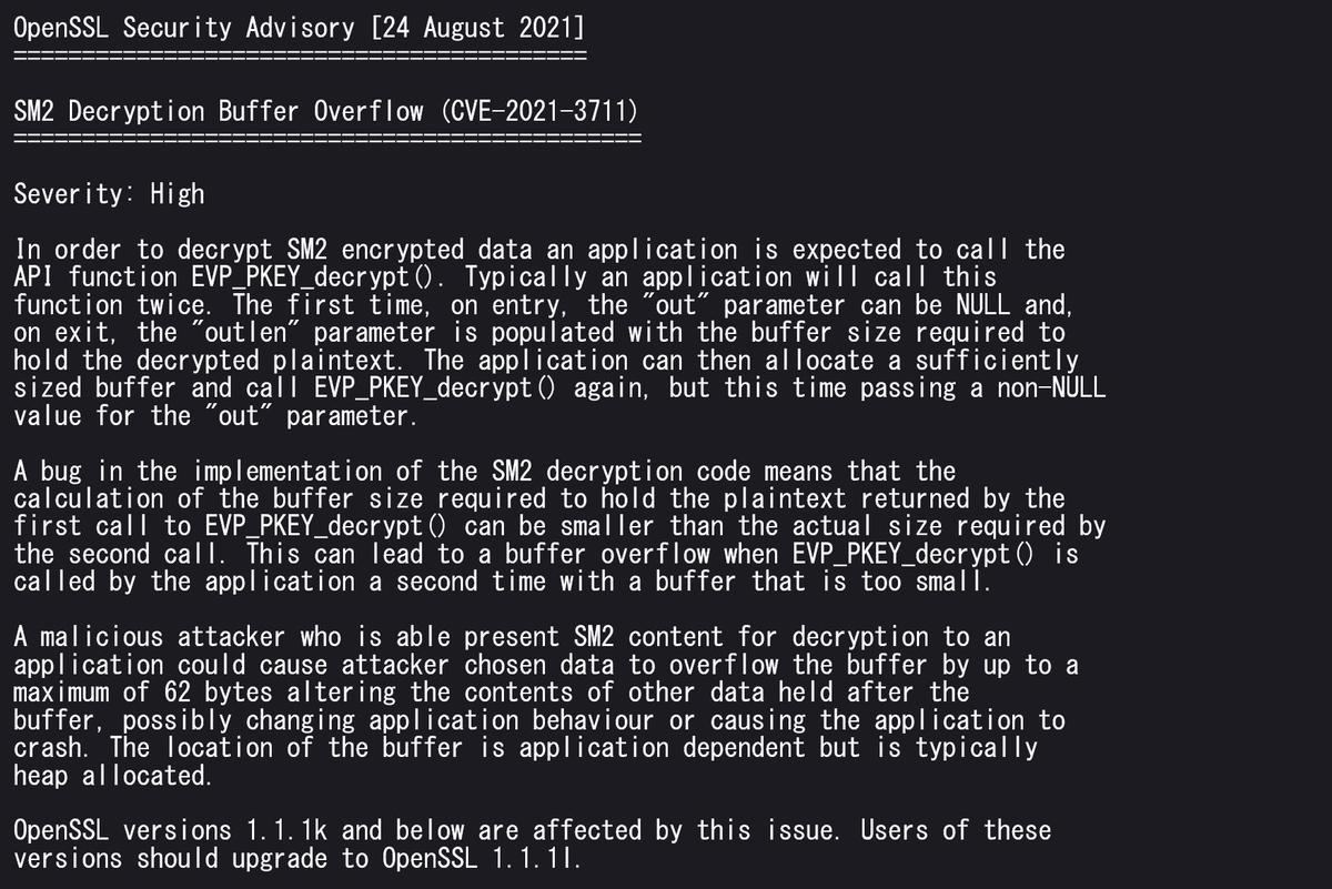 OpenSSL Security Advisory [24 August 2021]