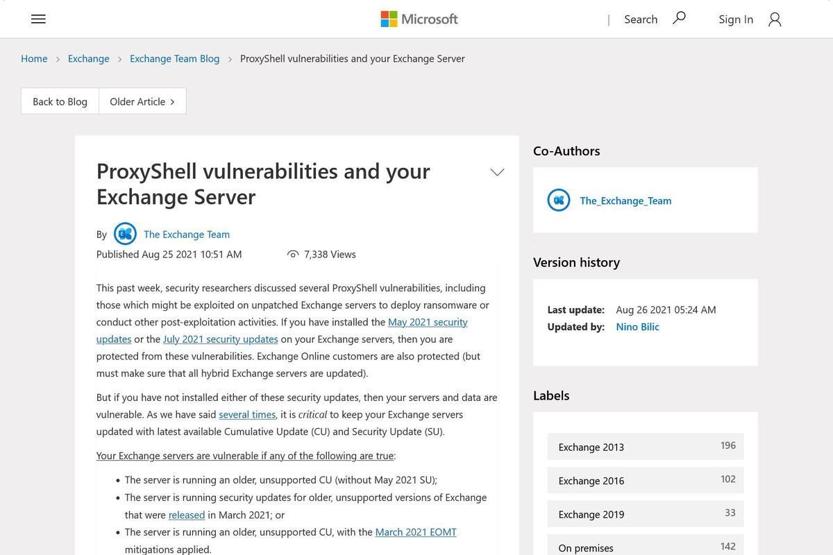 ProxyShell vulnerabilities and your Exchange Server - Microsoft Tech Community