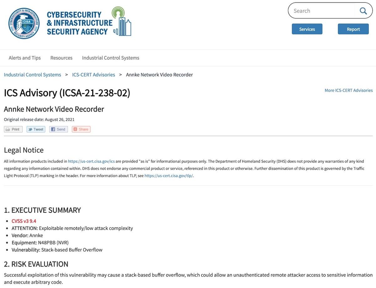 ICS Advisory (ICSA-21-238-02): Annke Network Video Recorder
