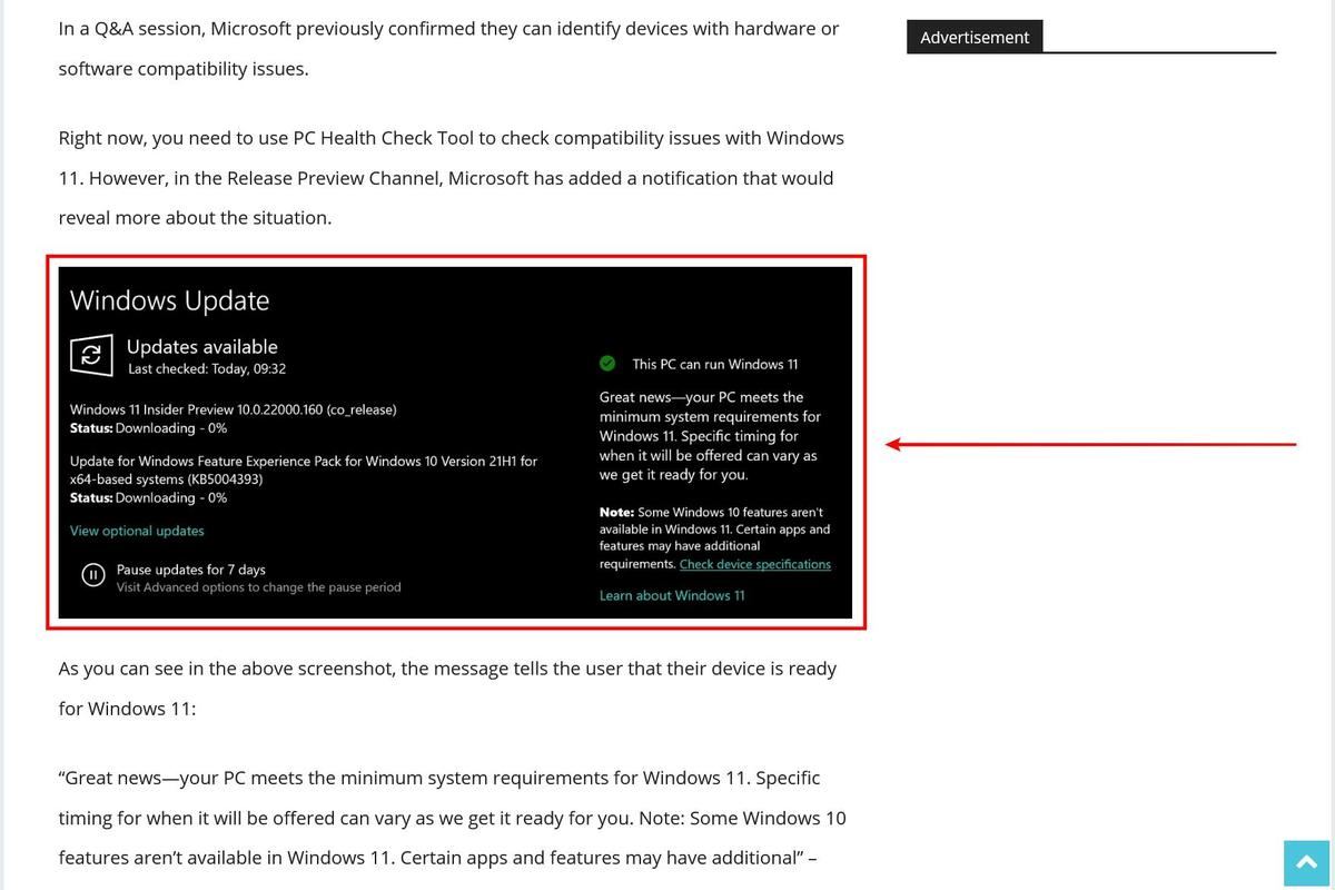 Windows Update now tells you if Windows 11 can be installed on your PC