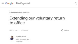 Google、従業員のオフィス復帰を延長