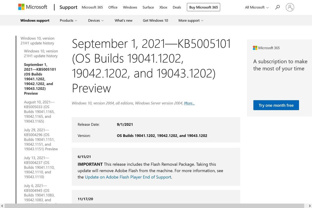 September 1、2021—KB5005101 (OS Builds 19041.1202、19042.1202、and 19043.1202) Preview