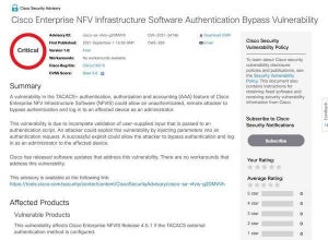 Cisco Enterprise NFV Infrastructure Softwareに認証バイパスの脆弱性