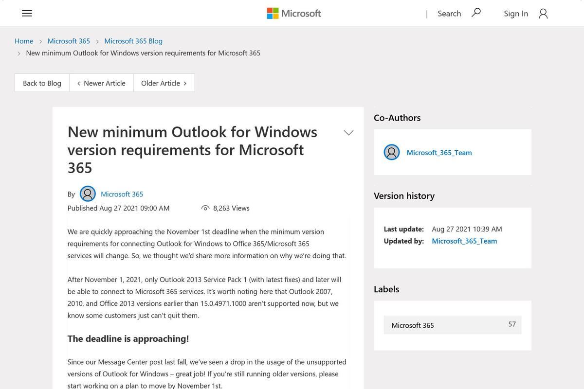 New minimum Outlook for Windows version requirements for Microsoft 365 - Microsoft Tech Community