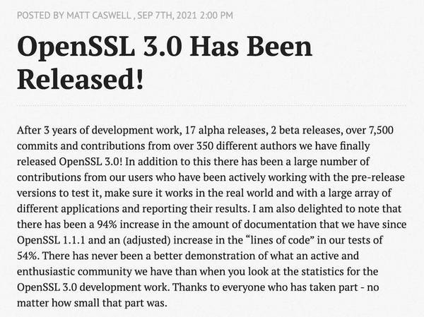 OpenSSL 3.0 Has Been Released! - OpenSSL Blog