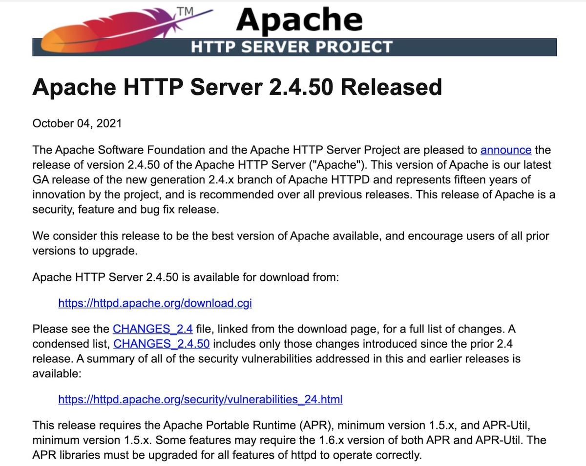 Apache HTTP Server 2.4.50 Released