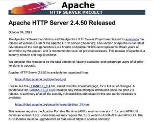 Apache HTTP Server 2.4.50リリース、ゼロデイ脆弱性の修正も