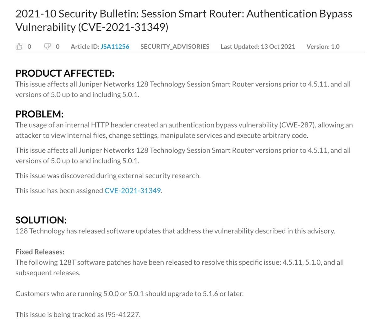 2021-10 Security Bulletin: Session Smart Router: Authentication Bypass Vulnerability (CVE-2021-31349)