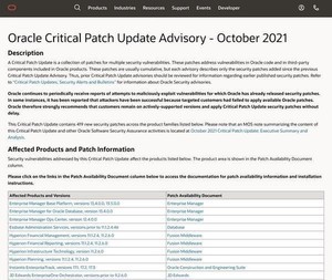 Oracle、2021年10月のパッチアップデートリリース - 419件の脆弱性修正