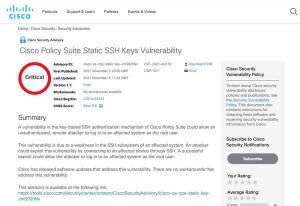 Cisco Policy Suite、攻撃者がrootユーザーとしてSSHログイン可能な脆弱性