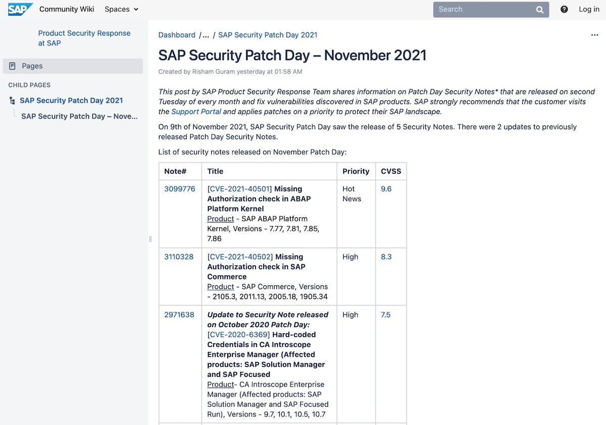 SAP Security Patch Day – November 2021 - Product Security Response at SAP