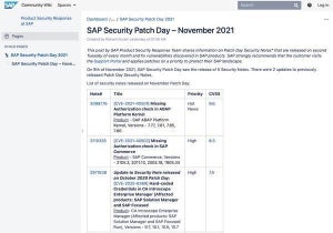 SAP、2021年11月の月例セキュリティパッチをリリース - 7件の脆弱性修正