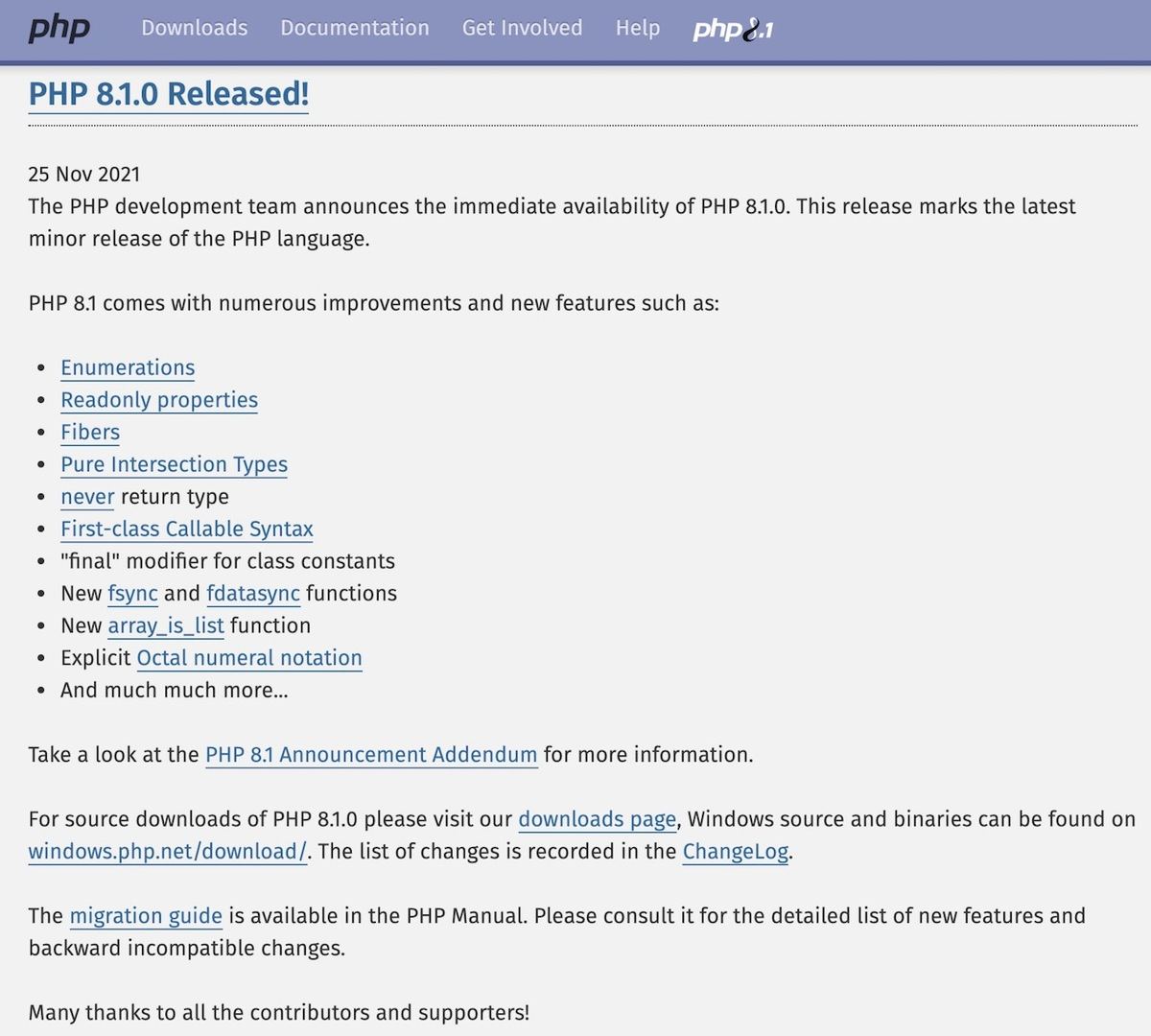 PHP 8.1.0 Released!