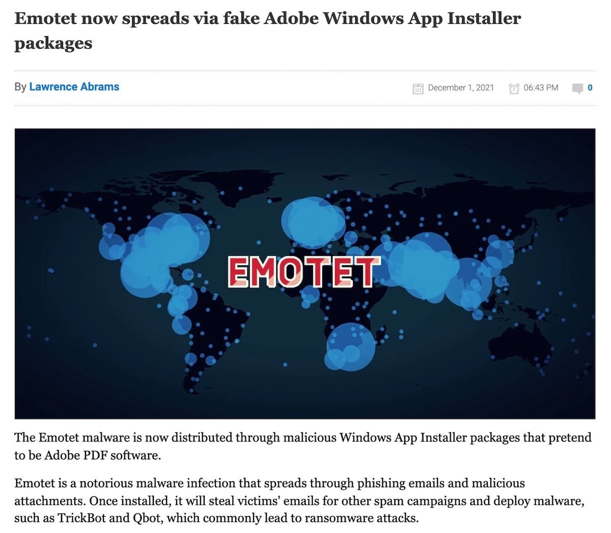 Emotet now spreads via fake Adobe Windows App Installer packages