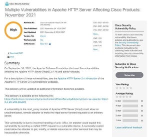シスコ、Apache HTTP Serverの既知の脆弱性に関するアドバイザリ公開