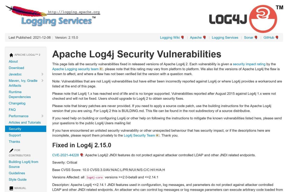 Log4j – Apache Log4j Security Vulnerabilities