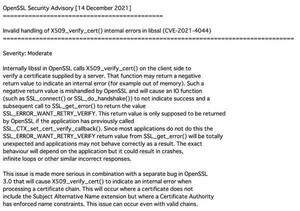 OpenSSL 3.0.0にアプリケーションの不正な動作につながる問題