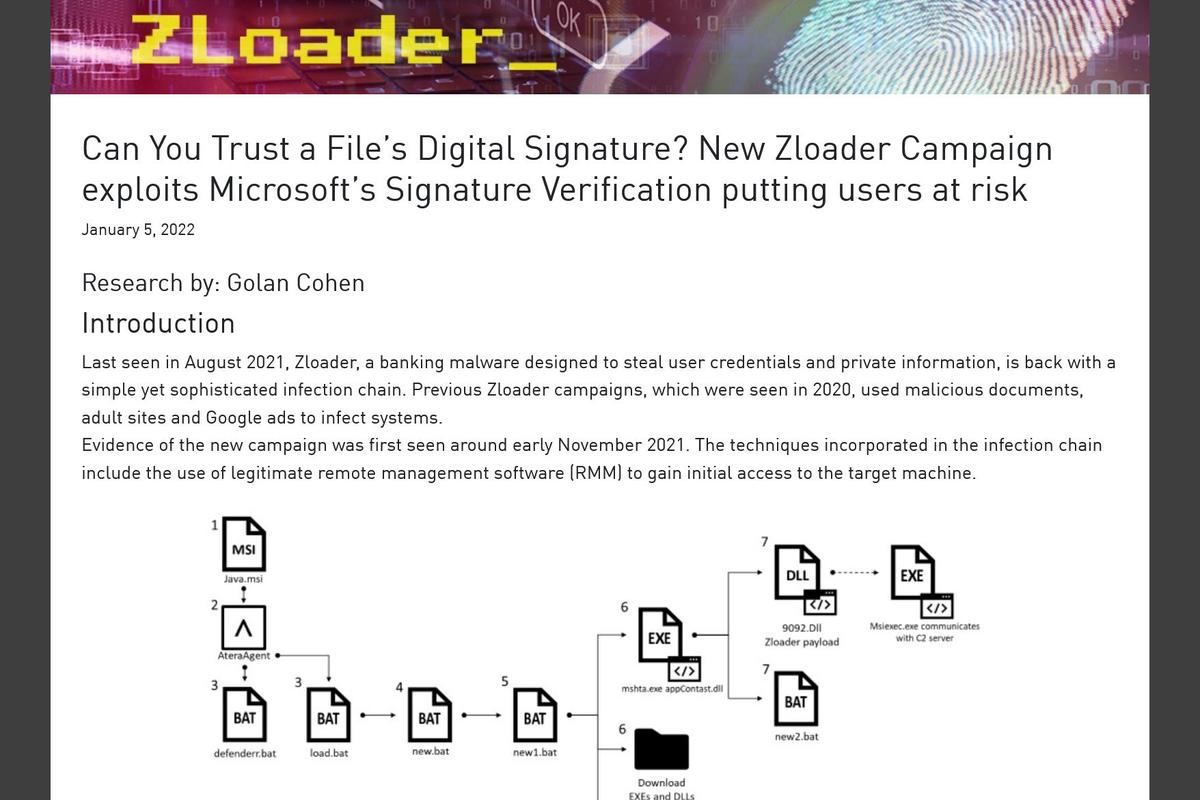 Can You Trust a File’s Digital Signature? New Zloader Campaign exploits Microsoft’s Signature Verification putting users at risk - Check Point Research