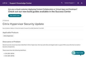 Citrix Hypervisorに脆弱性、ホットフィックスの適用を
