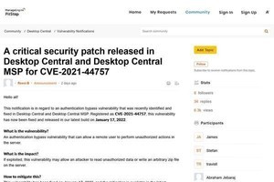 Zoho ManageEngine Desktop Central/MSPに脆弱性、確認と対策を