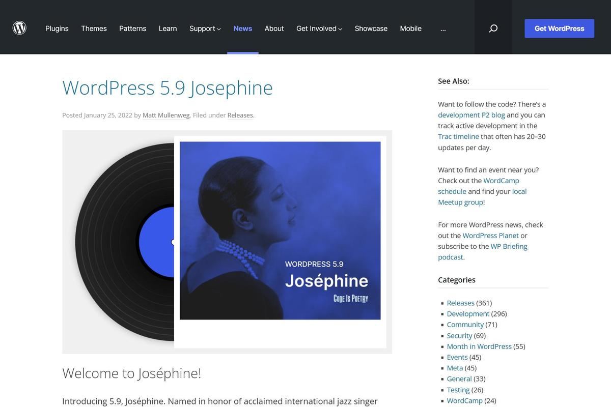 News - WordPress 5.9 Josephine - WordPress.org