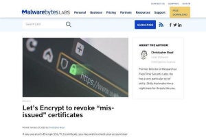 Let's Encrypt証明書、誤発行発覚で約1％が1月28日失効 - 確認と更新を