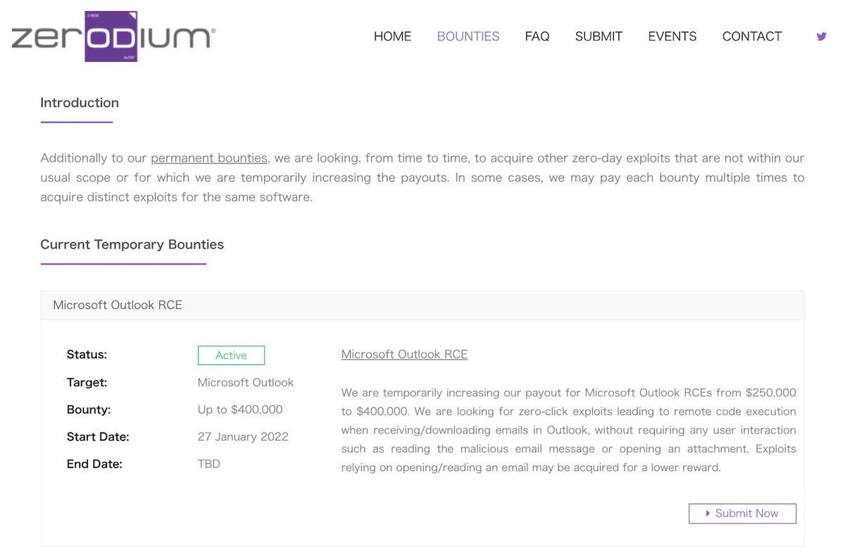 Zerodiumによる一時的な脆弱性買取り価格の増額