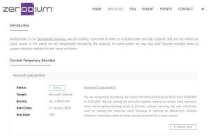 ZerodiumがOutlookの脆弱性の買取価格を一時的に40万ドルに引き上げ