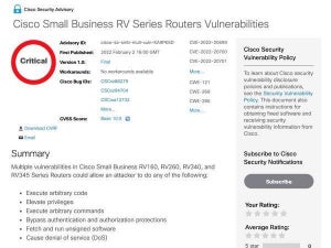 シスコ製ルータのSmall Business RVシリーズに複数の致命的な脆弱性