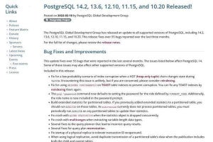PostgreSQL 14.2、13.6、12.10、11.15、10.20公開