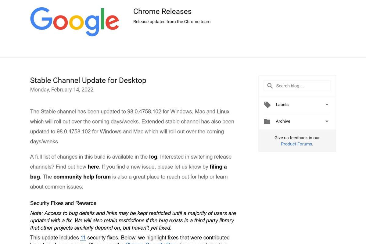 Chrome Releases: Stable Channel Update for Desktop
