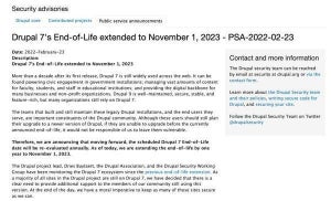 Drupal 7のサポート期限が2023年11月1日まで延長、今後は1年ごと評価